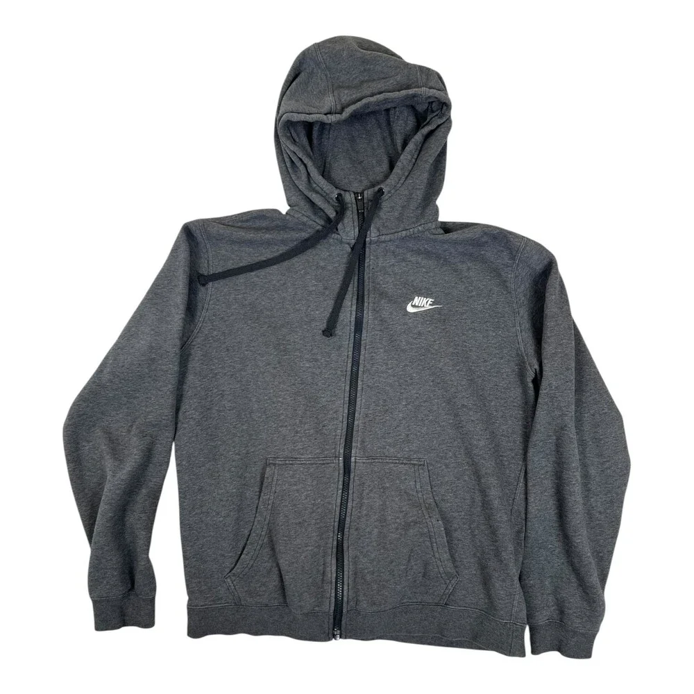 Vintage Nike Full Zip Hoodie Sweatshirt Size M Gray Y2K Swoosh Embroidery